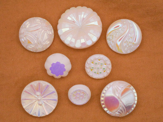 Iridescent Vintage White Glass Button Various 11-23mm