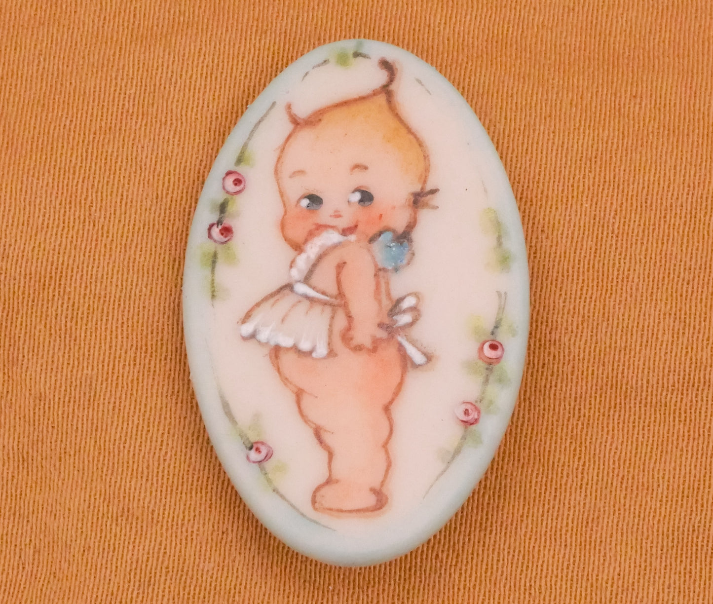 Kewpie Doll Apron Hand-Painted Porcelain Ceramic Button 18x29mm