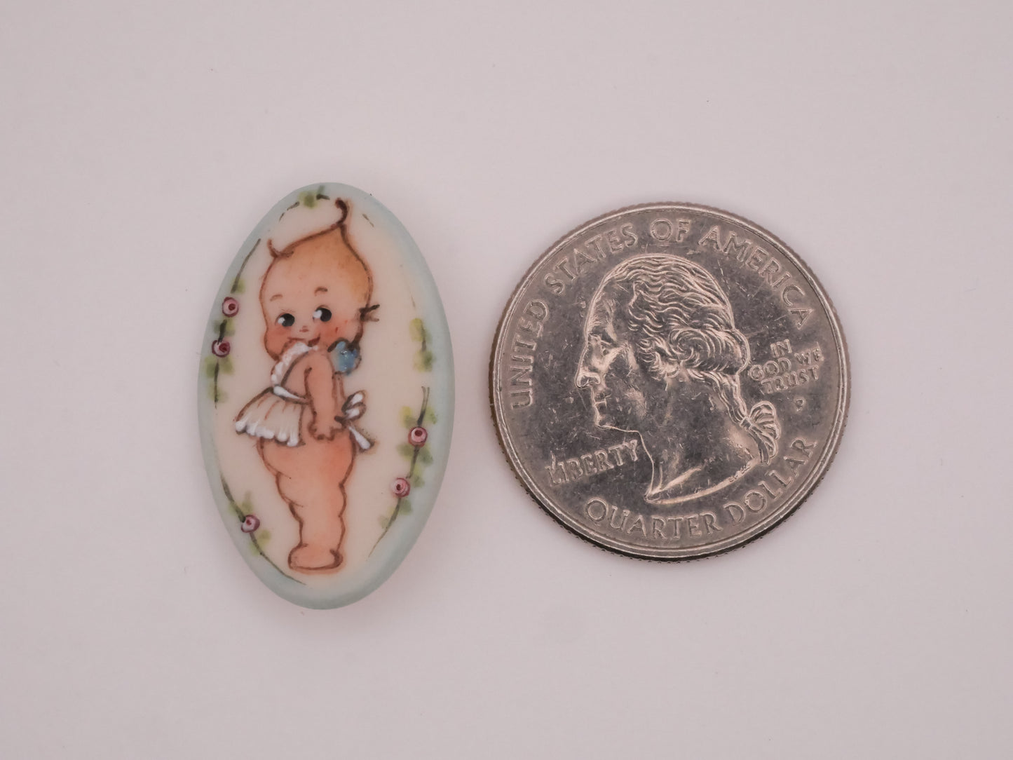 Kewpie Doll Apron Hand-Painted Porcelain Ceramic Button 18x29mm