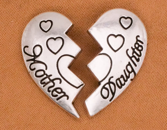 Mother Daughter Friendship Heart Two-Part Metal Pair of Buttons 12x21mm