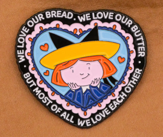 Madeline Heart Storybook Verbal Large Enamel Metal Button 36x40mm