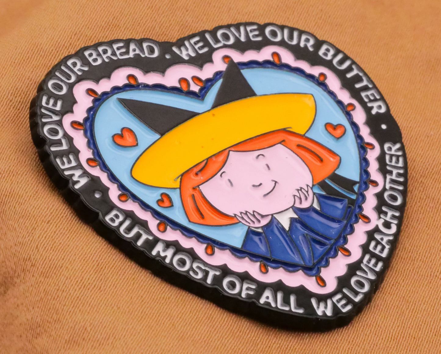 Madeline Heart Storybook Verbal Large Enamel Metal Button 36x40mm