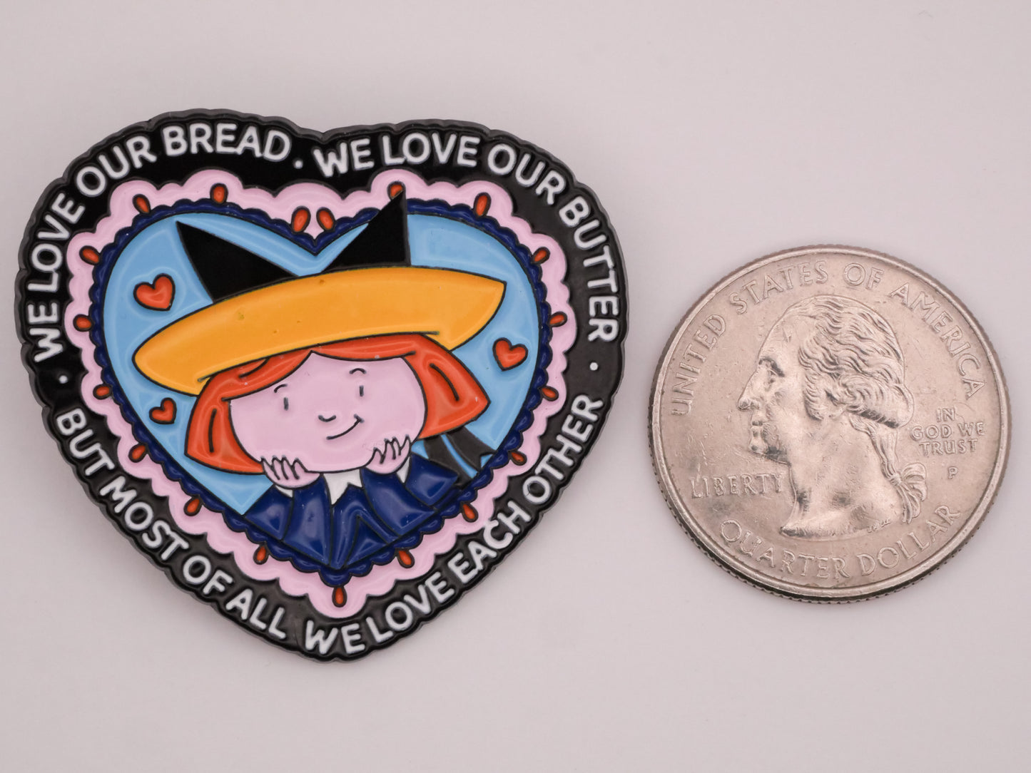 Madeline Heart Storybook Verbal Large Enamel Metal Button 36x40mm