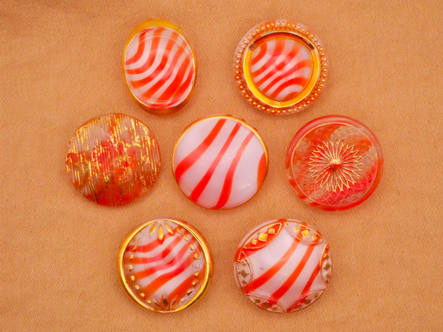 Orange Stripe Dig Dug Vintage Glass Button Various 14-19mm