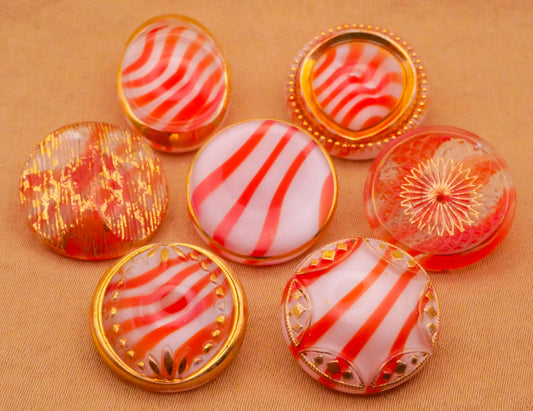 Orange Stripe Dig Dug Vintage Glass Button Various 14-19mm