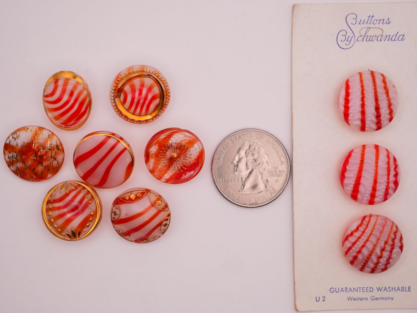 Orange Stripe Dig Dug Vintage Glass Button Various 14-19mm