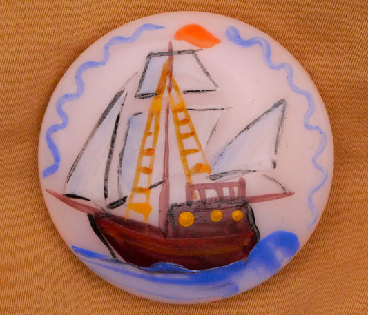 Ship Sails Hand-Painted Czech Pink Glass Large Button 35mm