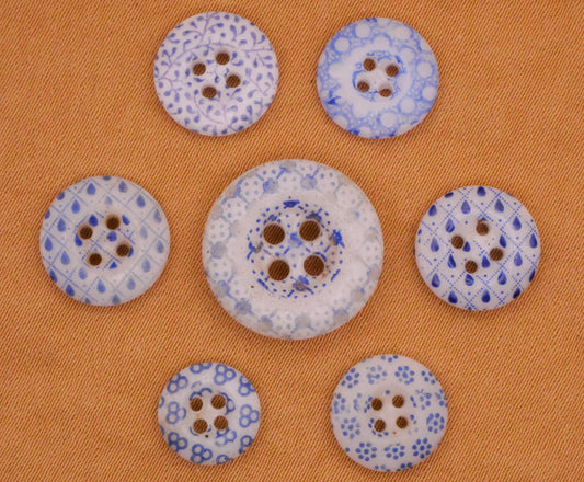 Calico Patterns Blue White China Button Various 9-16mm