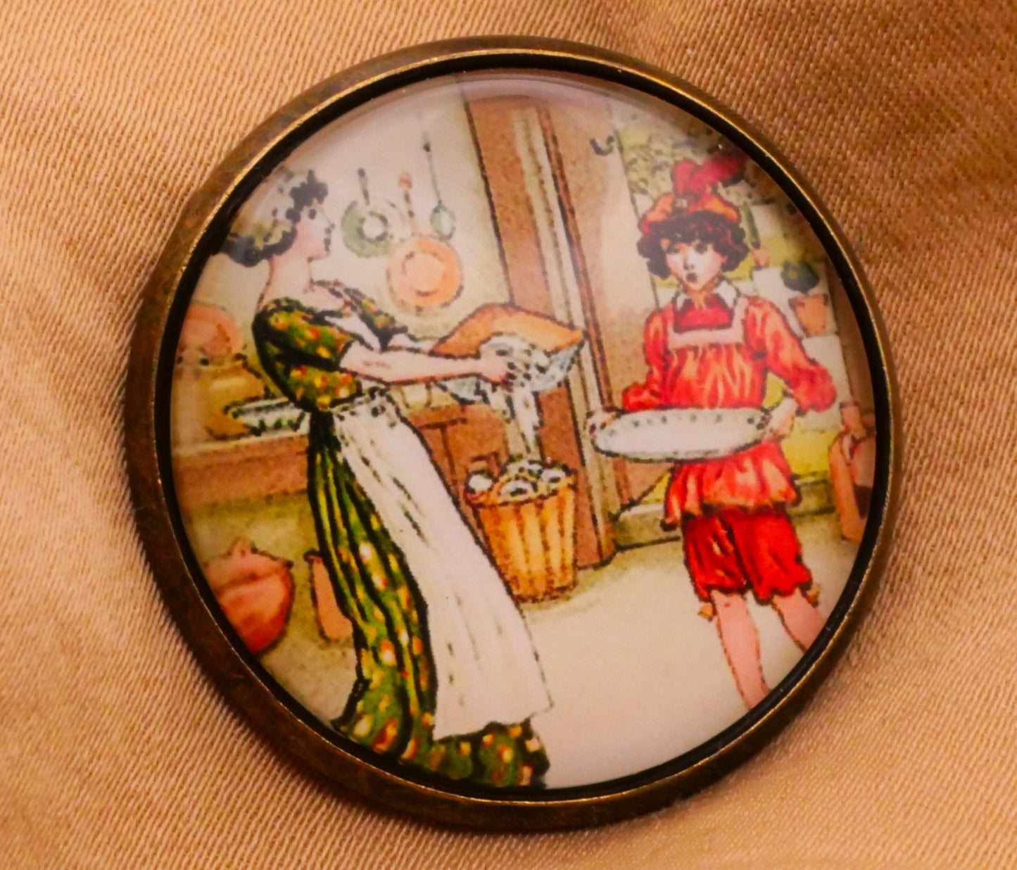 Nursery Rhyme Kate Greenaway Glass Dome Bronze Metal Button Various 28mm
