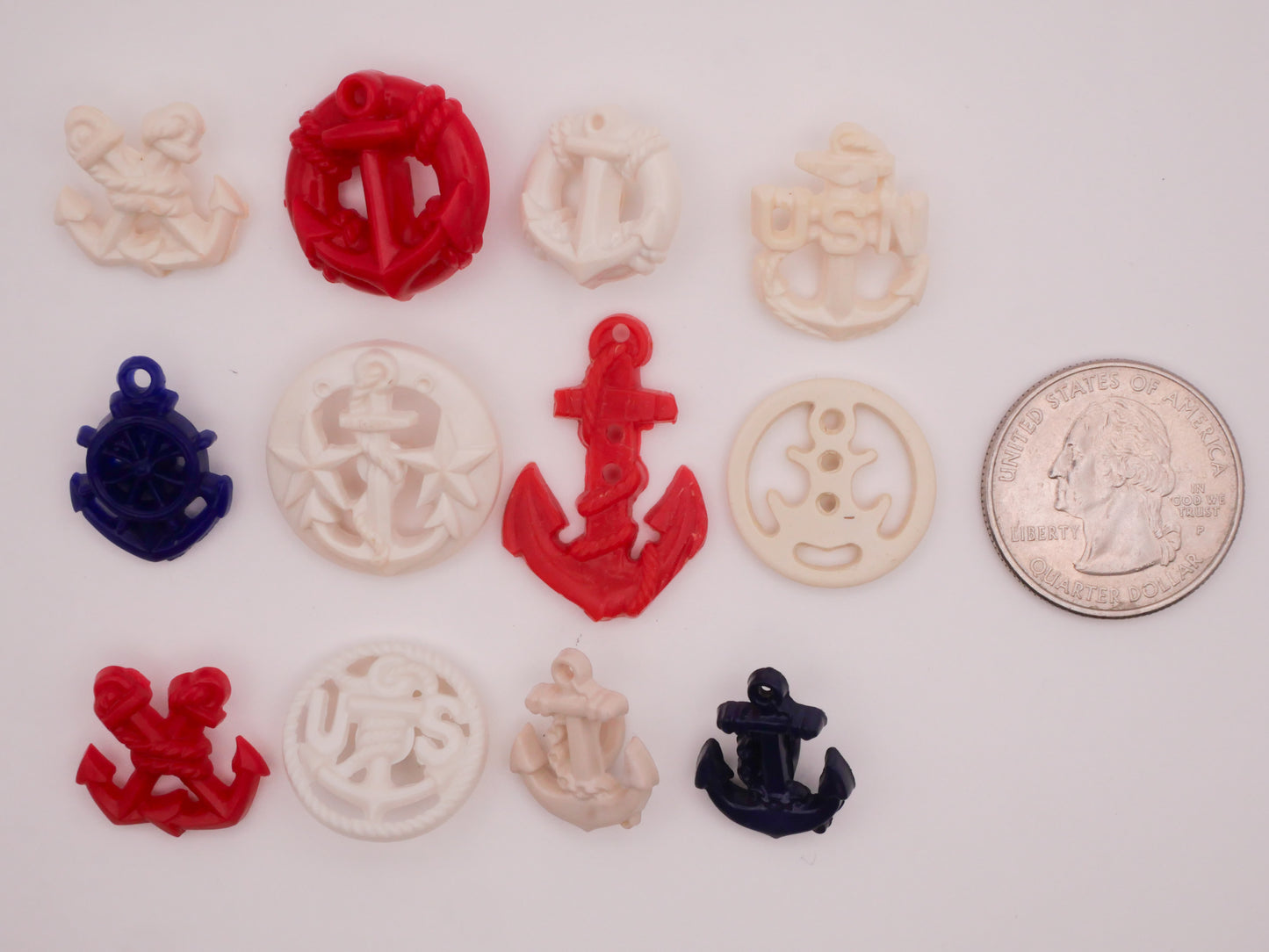 Anchor Red White or Blue Goofy Vintage Plastic Button Various 14-29mm