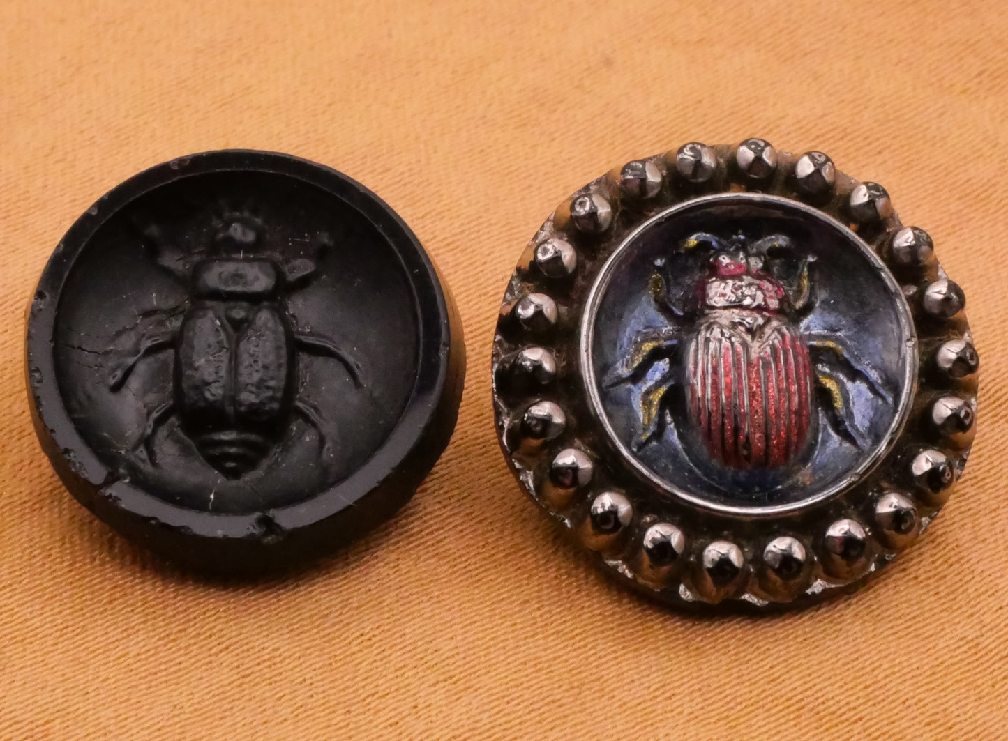 Beetle Insect Bug Black Glass Antique Button Various 16-18mm