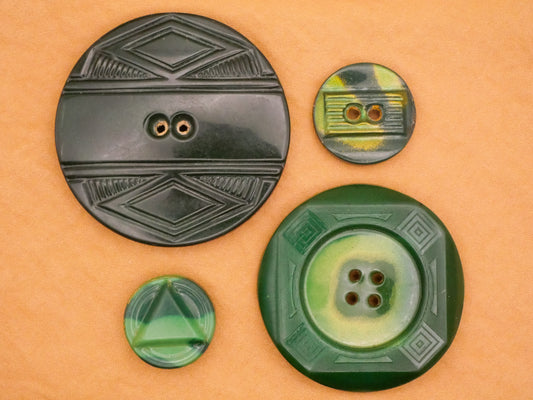 Green Shades Celluloid Tight Top Early Plastic Button Various 20-48mm