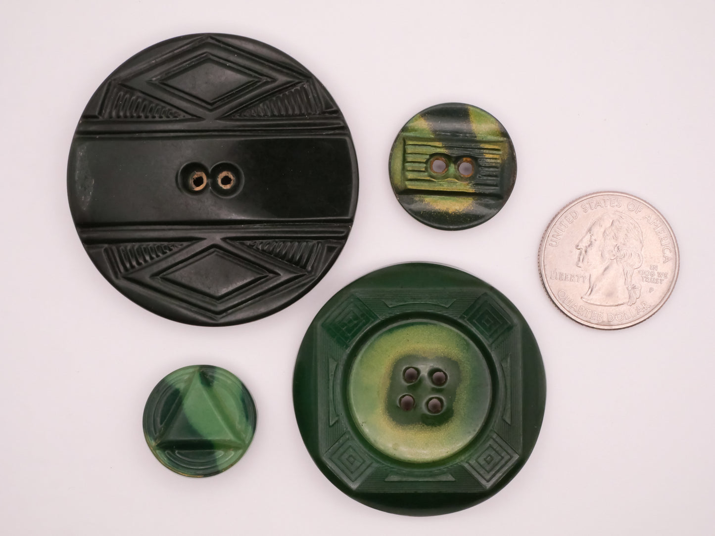 Green Shades Celluloid Tight Top Early Plastic Button Various 20-48mm