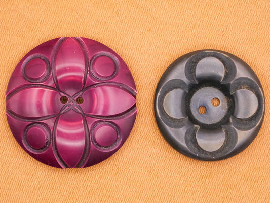 Flower Clover Carved Look Celluloid Early Plastic Button Various 28-33mm