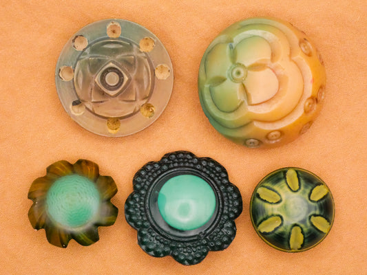 Flower Turquoise Blue Green Celluloid Early Plastic Button Various 19-30mm