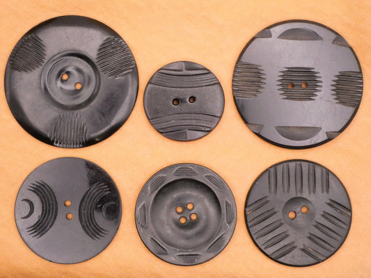 Tribal Look Black Plastic Celluloid Wafer Button Various 27-44mm