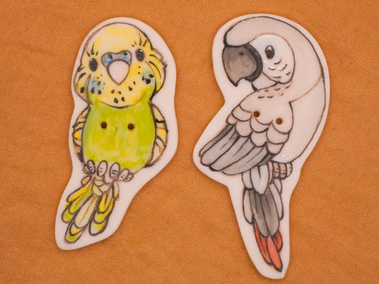 Tropical Bird Hand-Painted Porcelain Ceramic Large Button Various 24-58mm