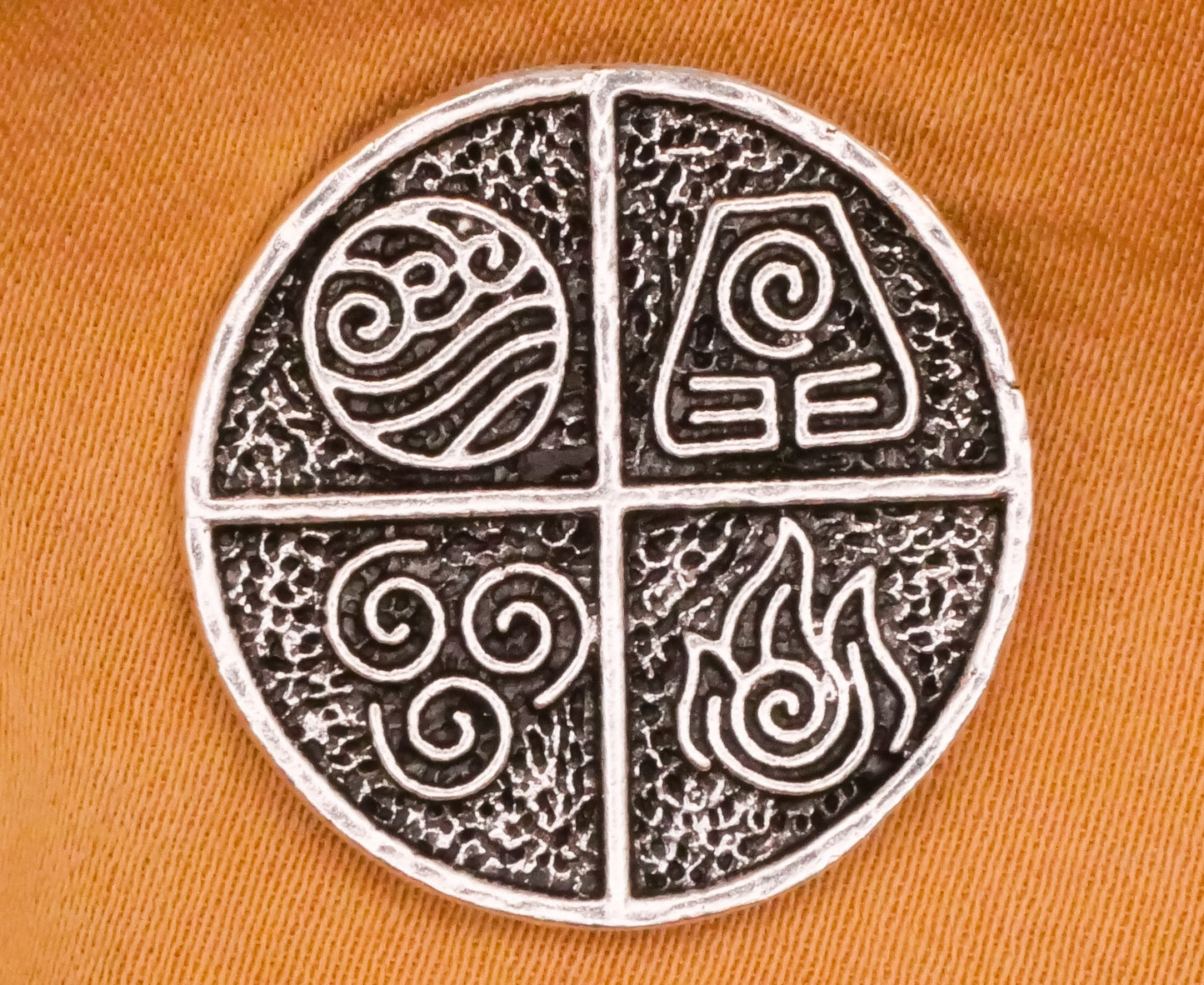 Water Earth Wind Fire Antiqued Silver Metal Button 21mm