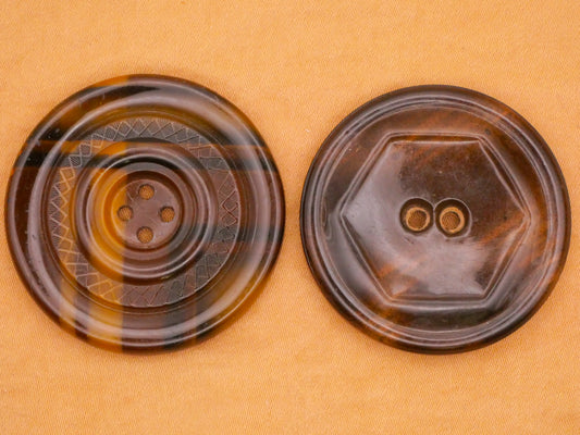 Brown Celluloid Early Plastic Plaid or Hexagon Large Button Various 37-38mm