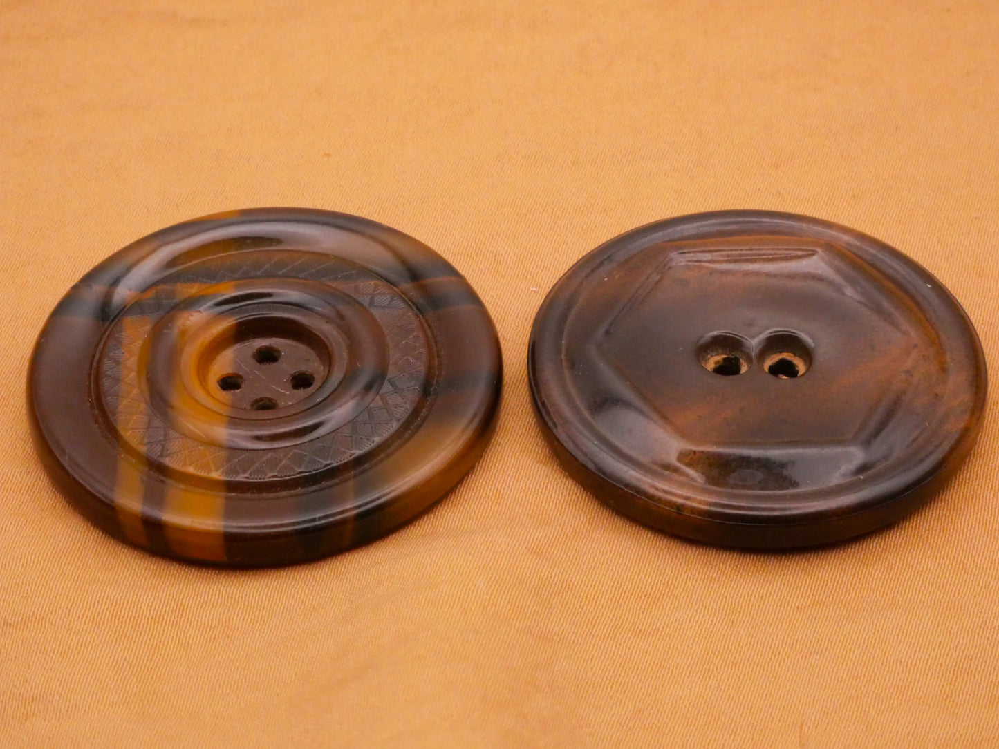 Brown Celluloid Early Plastic Plaid or Hexagon Large Button Various 37-38mm