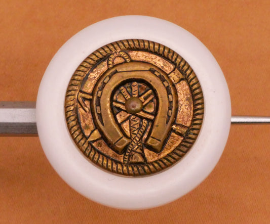 Horseshoe Antiqued Brass Look Metal Plastic Button 27mm