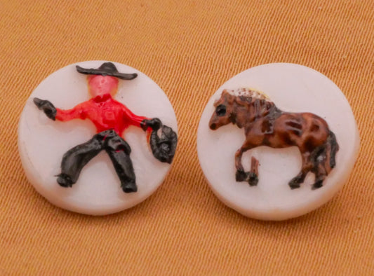 Bandit or Horse Hand-Painted Vintage White Glass Button Various 13mm