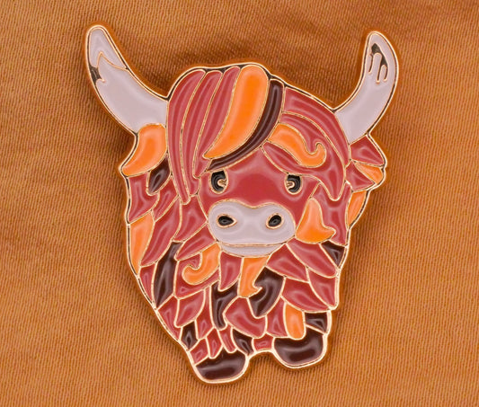 Highland Cattle Cow Steer Enamel Metal Button 28x30mm