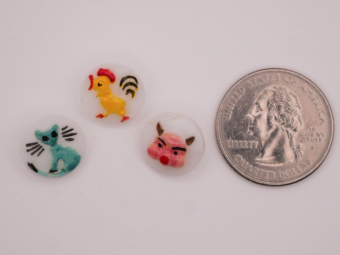 Farm Animal Hand-Painted Vintage White Glass Button Various 13mm
