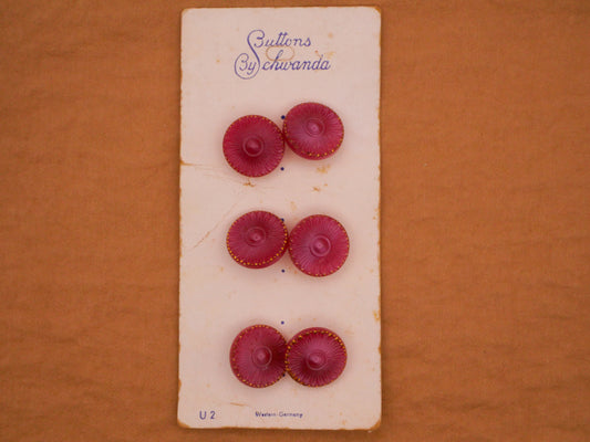Flower Pink Gold Vintage Glass Carded Set of Six Buttons 13mm