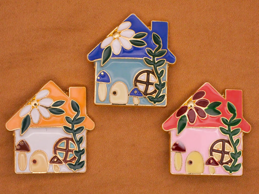 Cottage House Flower Mushroom Enamel Metal Button Various 24x25mm