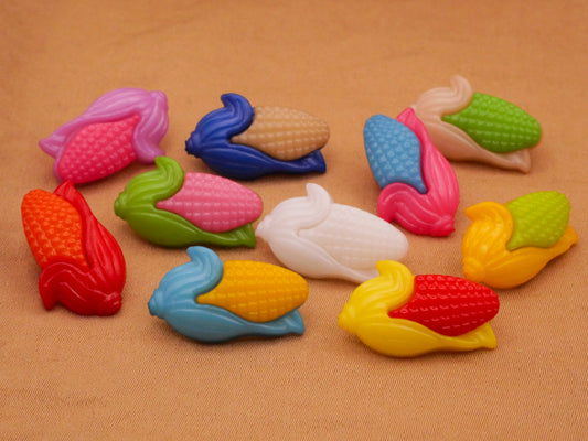 Corn Cob Colorful Plastic Set of Ten Buttons 12x19mm