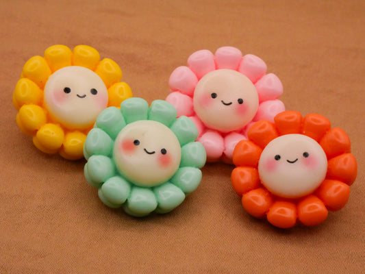 Flower Smiley Face Colorful Plastic Assorted Set of Four Buttons 22mm