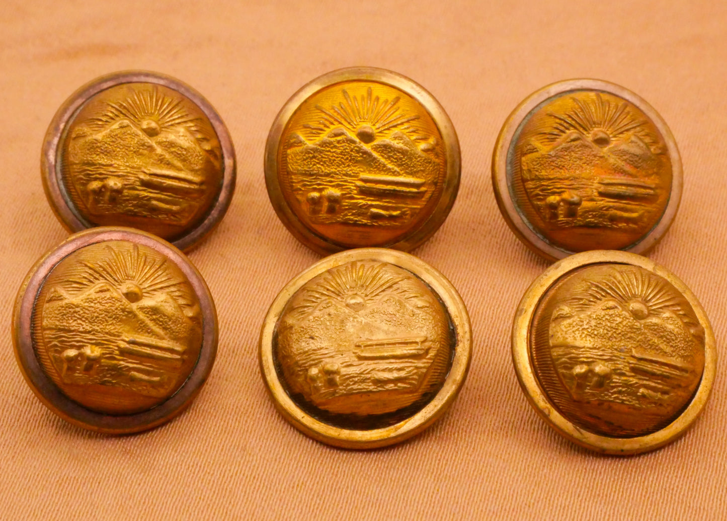 Ohio State Seal Sun Scioto River Canal Boat Brass Metal Button Various 15mm