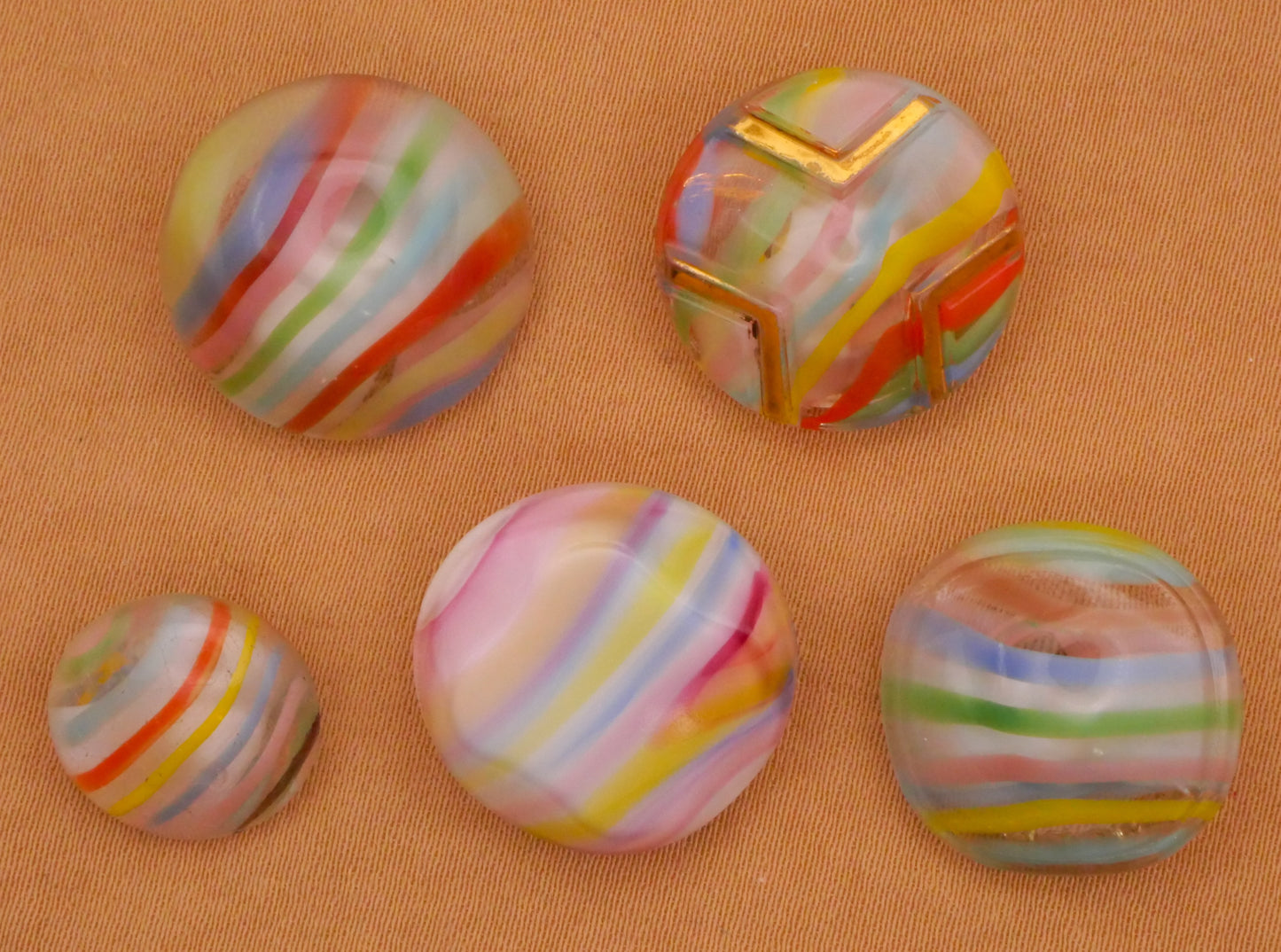 Rainbow Stripe Dig Dug Design in Glass Vintage Button Various 13-18mm