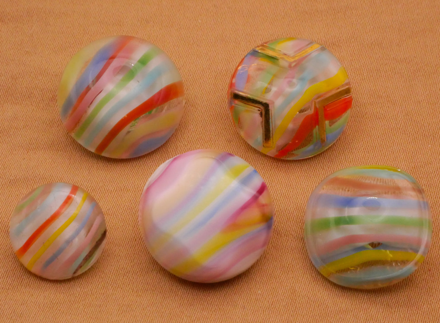 Rainbow Stripe Dig Dug Design in Glass Vintage Button Various 13-18mm