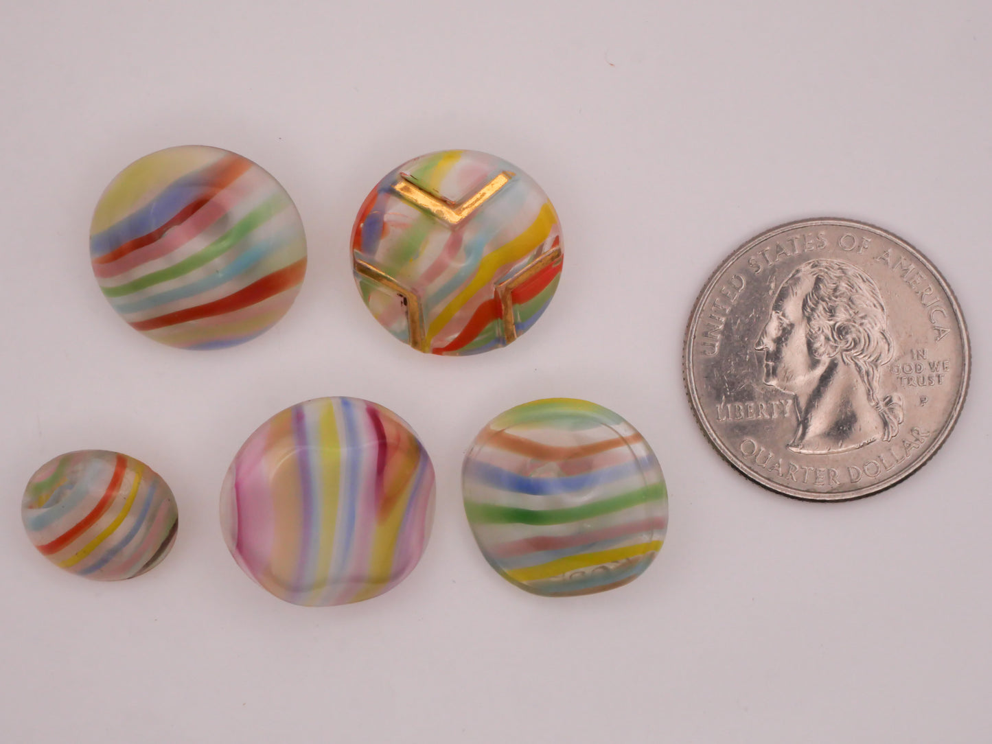 Rainbow Stripe Dig Dug Design in Glass Vintage Button Various 13-18mm