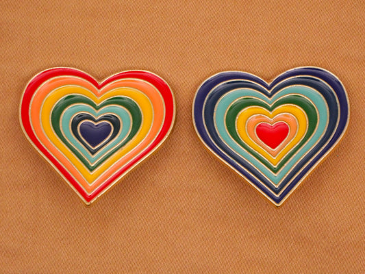 Heart Rainbow Concentric Hearts Enamel Metal Button Various 27x29mm