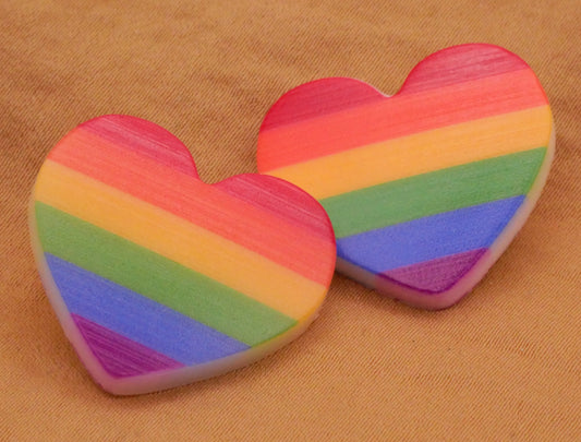 Heart Rainbow Stripe Plastic Pair of Buttons 23x25mm