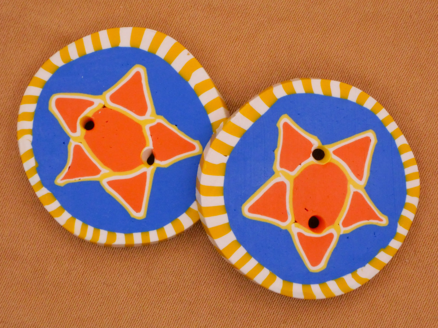 Star Orange Blue Yellow Polymer Clay Sew-Thru Button 28mm