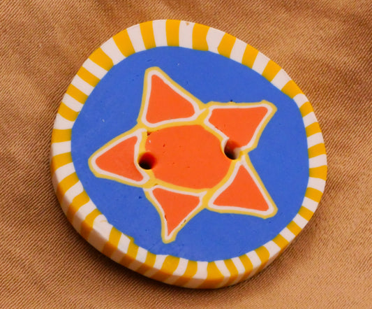 Star Orange Blue Yellow Polymer Clay Sew-Thru Button 28mm