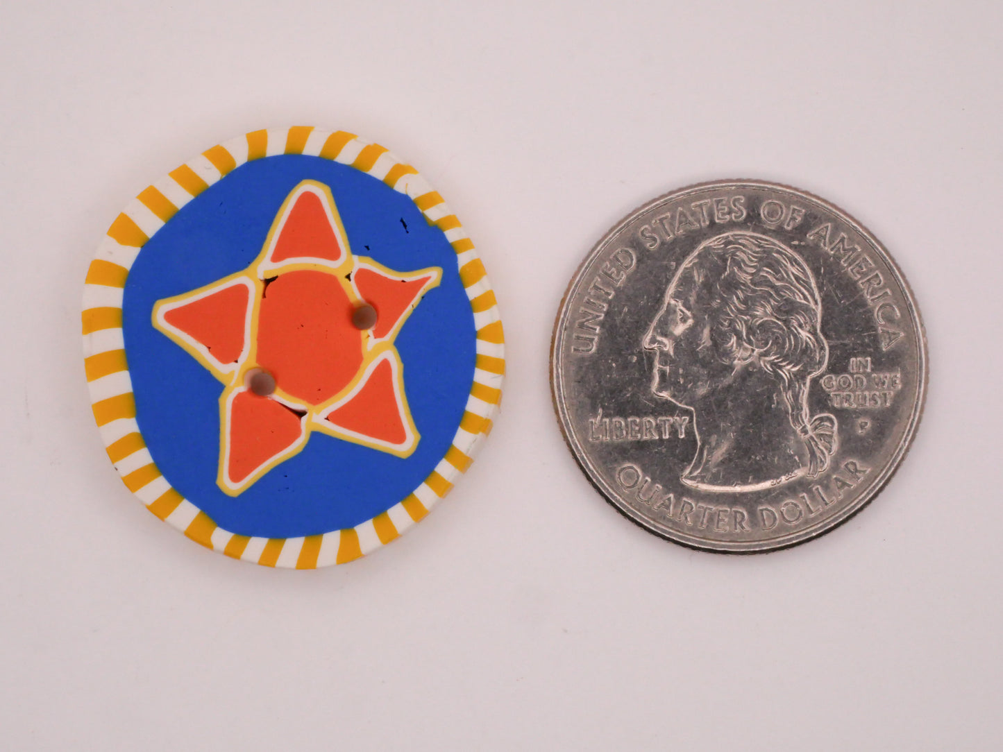 Star Orange Blue Yellow Polymer Clay Sew-Thru Button 28mm