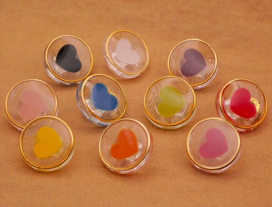 Heart Colorful Transparent Plastic Assorted Set of Ten Buttons 11mm