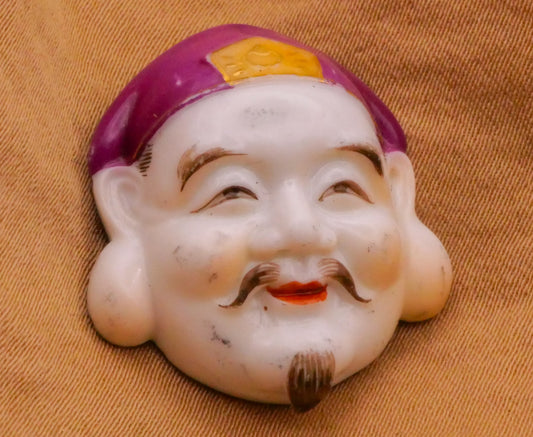 Daikoku God Face Hand-Painted Porcelain Ceramic Vintage Button 24x26mm