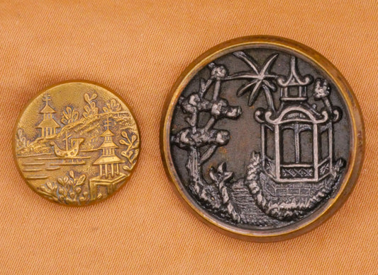 Pagoda Scene Landscape Metal Victorian Picture Button Various 17-27mm