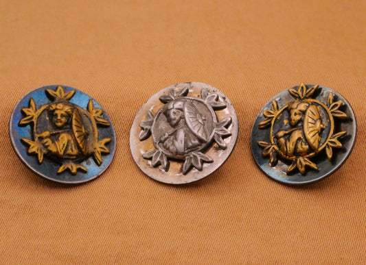 Asian Woman Parasol Steel Metal Button Various 16mm