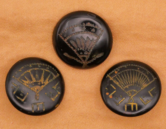 Fan Etched Black Lacquer Antiqued Metal Button Various 18-19mm