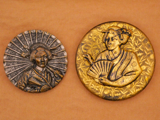 Asian Women Parasol or Fan Fashion Victorian Metal Large Button Various 36-45mm