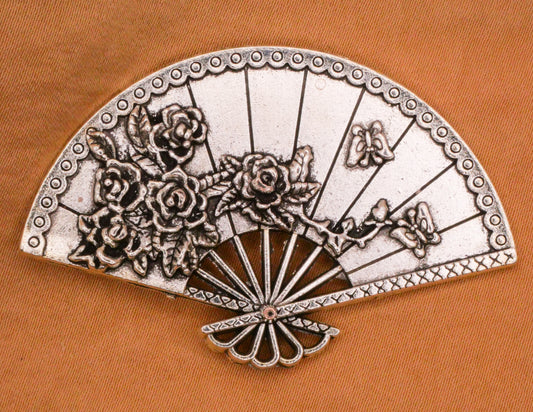 Fan Rose Butterfly Large Silver Metal Button 35x54mm