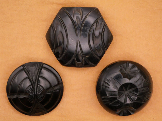Black Carved Early Plastic Vintage Large Button Various 37-44mm