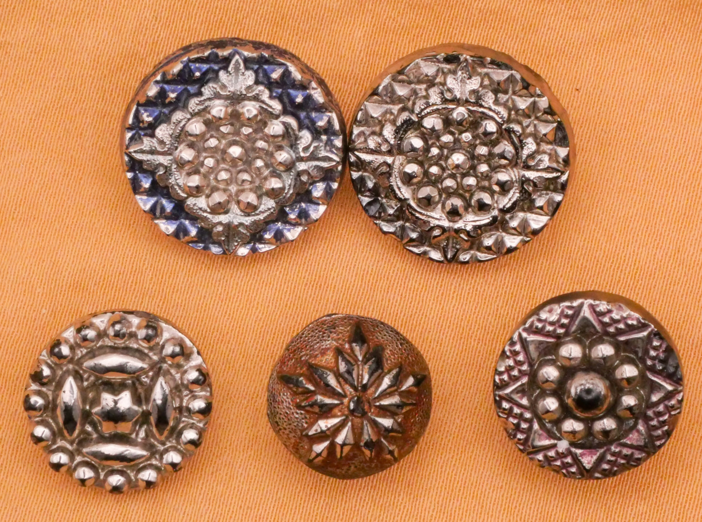 Star Silver Luster Black Glass Antique Glass Button Various 12-16mm